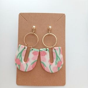 Fashion Jewelry Pink and Gold Floral Earrings